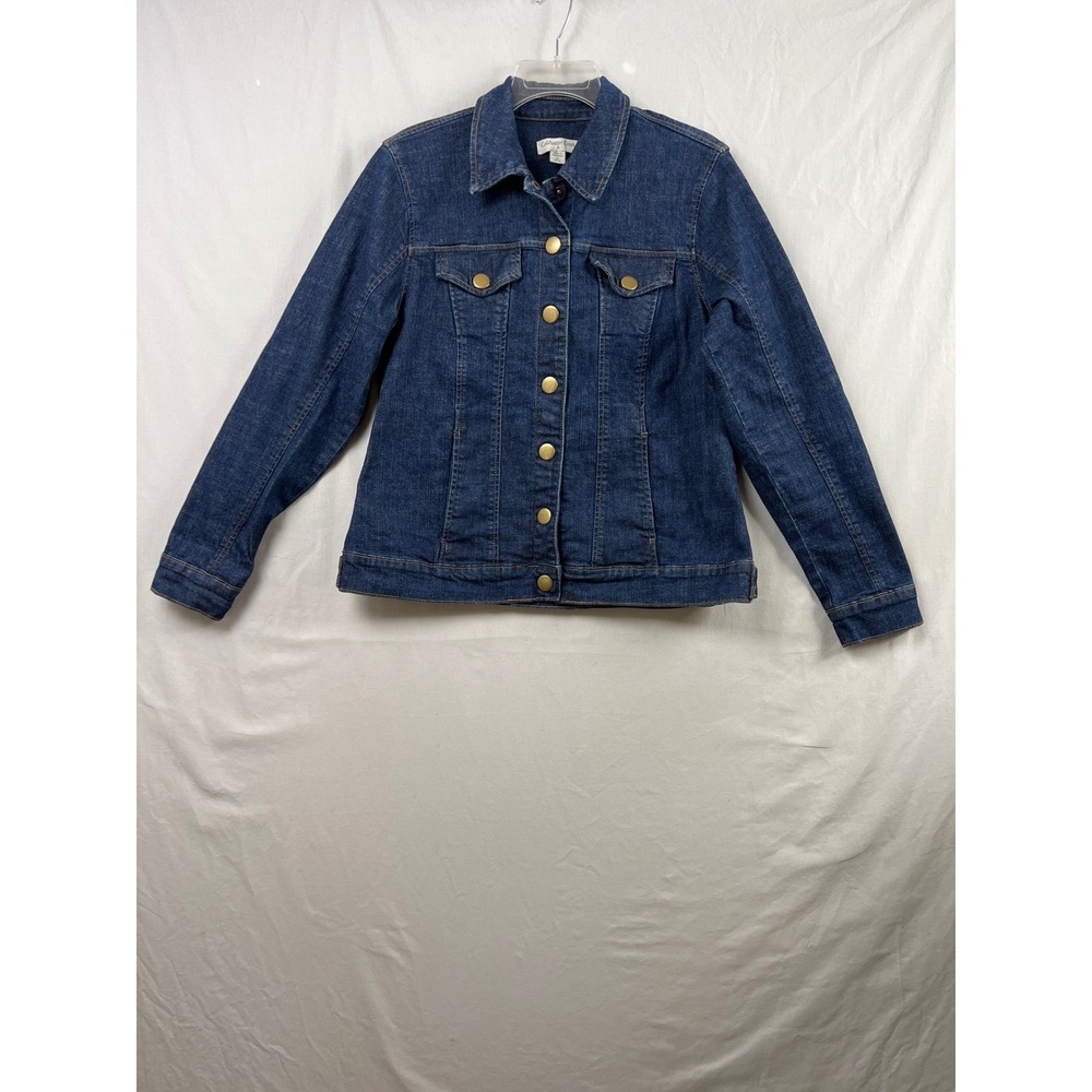 Coldwater Creek Denim Jacket Women Medium 10-12 Blue Stretch Trucker Y2K Vintage